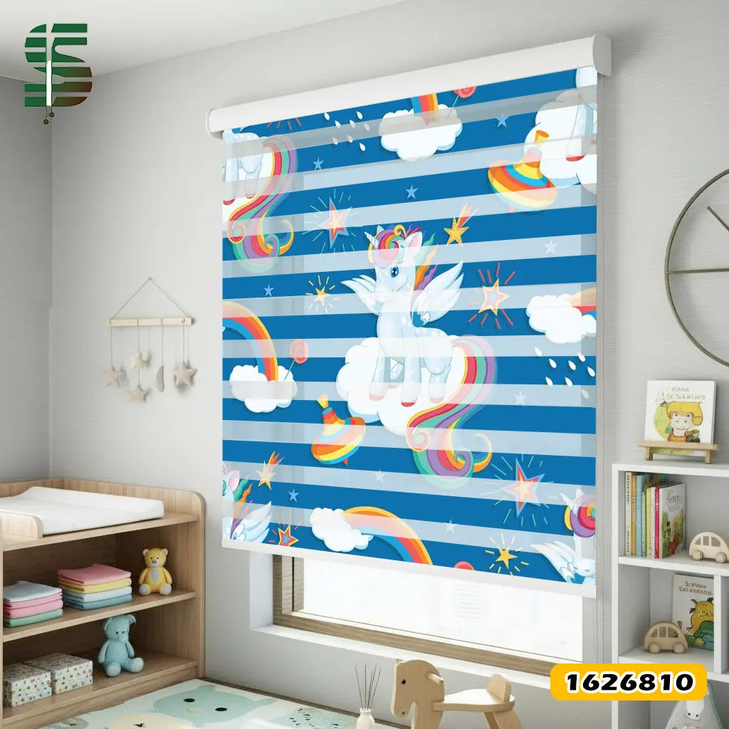 zebra-blinds-1626810 پرده زبرا کودک کد 1626810 طرح اسب تک شاخ