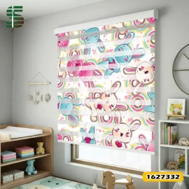پرده زبرا کودک کد 1627332 طرح خرگوش های رنگی شاد