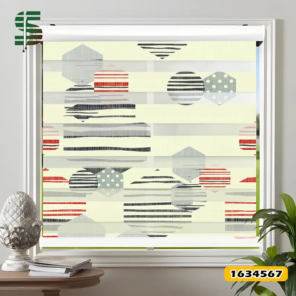 پرده زبرا طرح دار کد 1634567 طرح هندسی 6 ضلعی