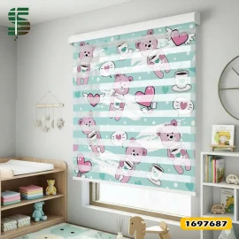 پرده زبرا کودک کد 1697687 طرح خرس و قهوه