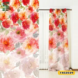 پرده پانچ مخمل کد 1402039 طرح گل درشت آب رنگی
