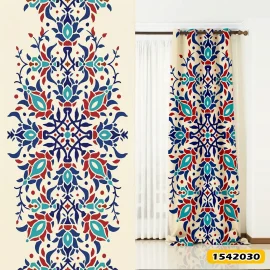 پرده پانچ مخمل کد 1542030 طرح سنتی گل های شرقی