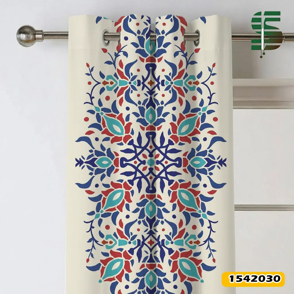پرده پانچ مخمل کد 1542030 طرح سنتی گل های شرقی