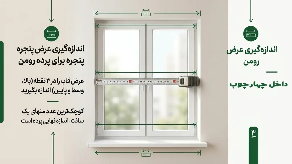 اندازه گیری عرض پنجره برای نصب پرده رومن توکار