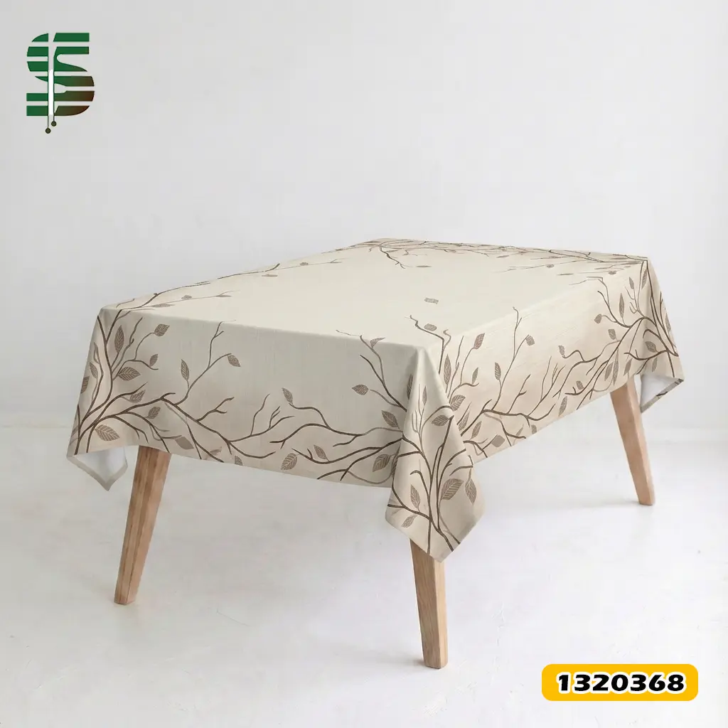 table-cloth-1320368-1 رومیزی مخمل کد 1320368 طرح شاخ و برگ قهوه ای