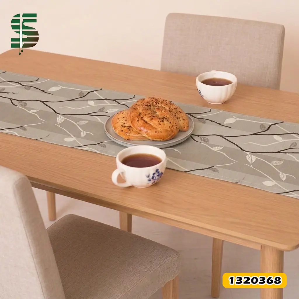 رانر مخمل کد 1320368 طرح شاخ و برگ قهوه ای