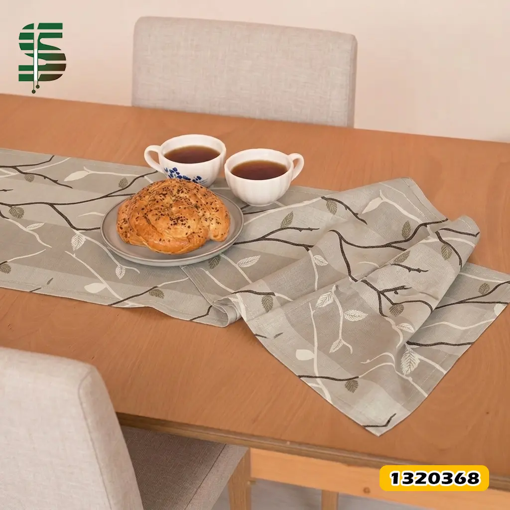 رانر مخمل کد 1320368 طرح شاخ و برگ قهوه ای