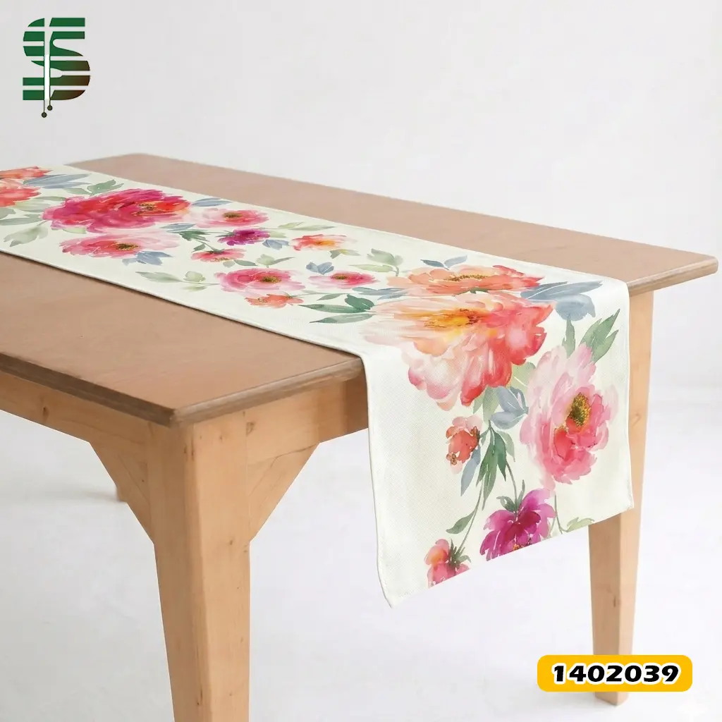 رانر مخمل کد 1402039 طرح گل درشت آبرنگی