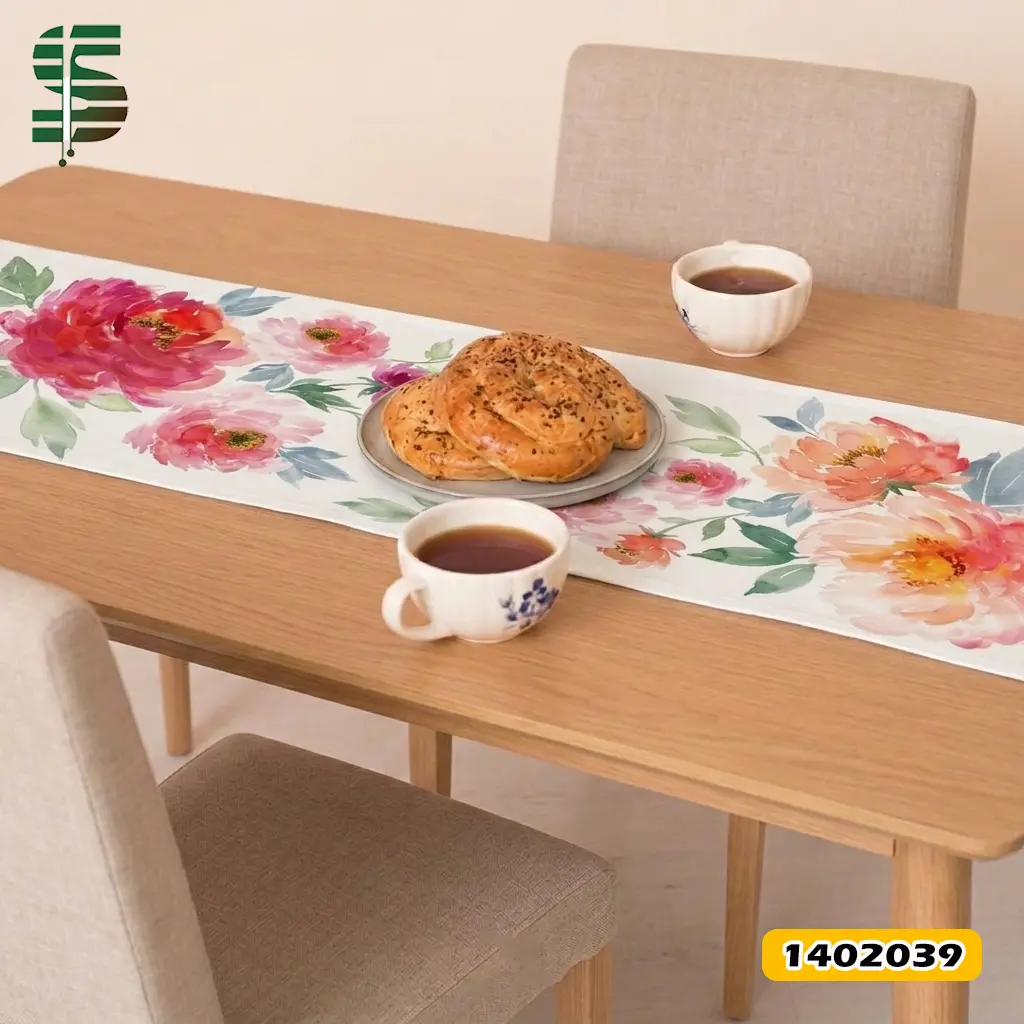 رانر مخمل کد 1402039 طرح گل درشت آبرنگی