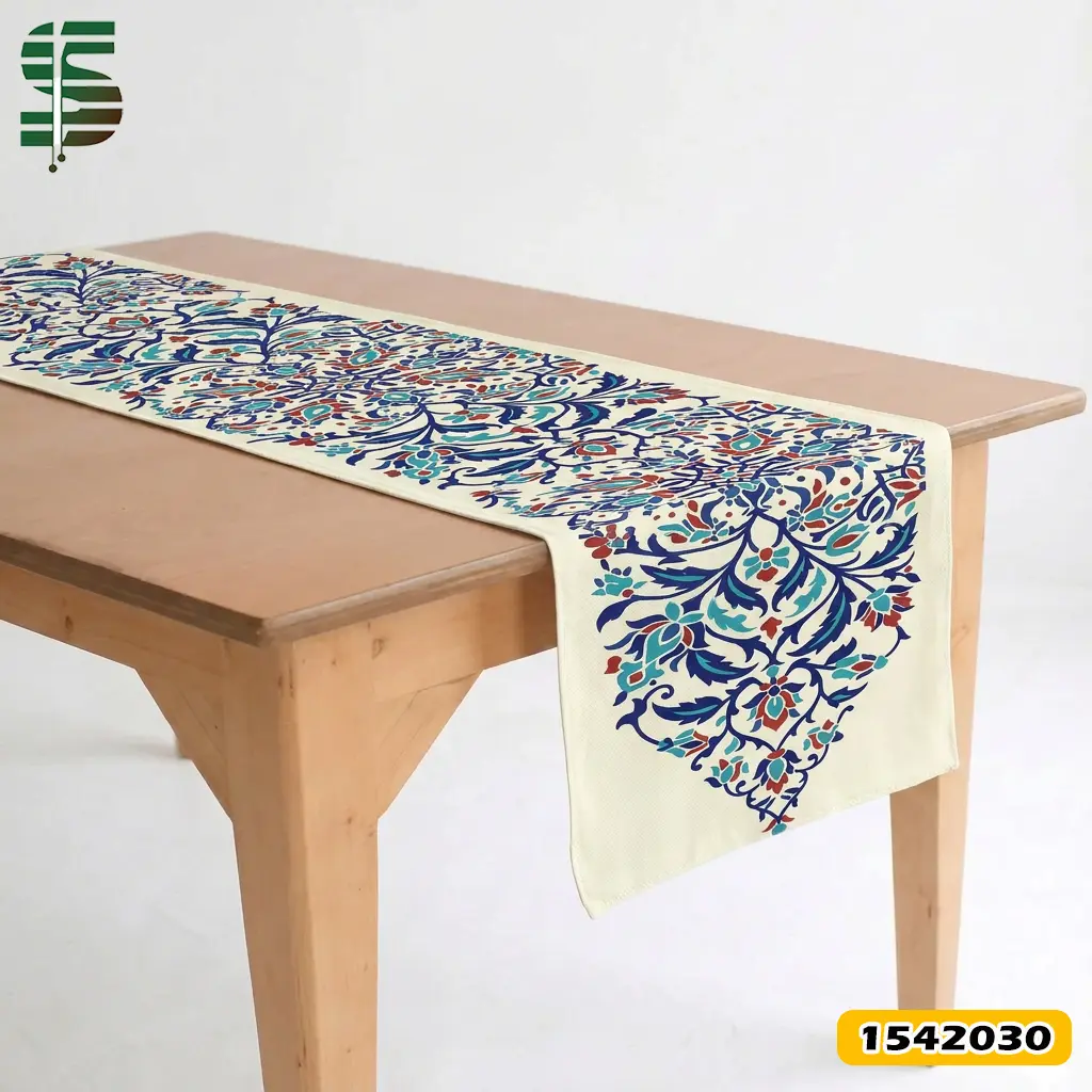 رانر مخمل کد 1542030 طرح سنتی گل های شرقی