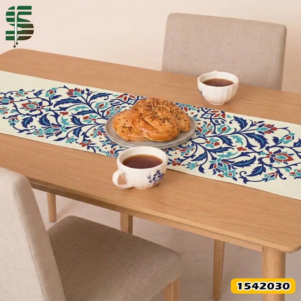 رانر مخمل کد 1402039 طرح سنتی گل های شرقی