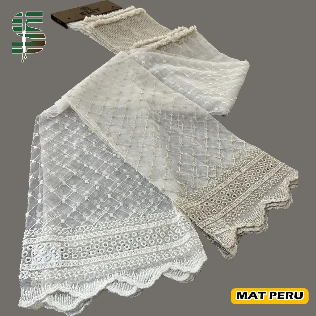 پرده تور لب حاشیه گلدوزی کد MAT PERU 115008 در 2 رنگ