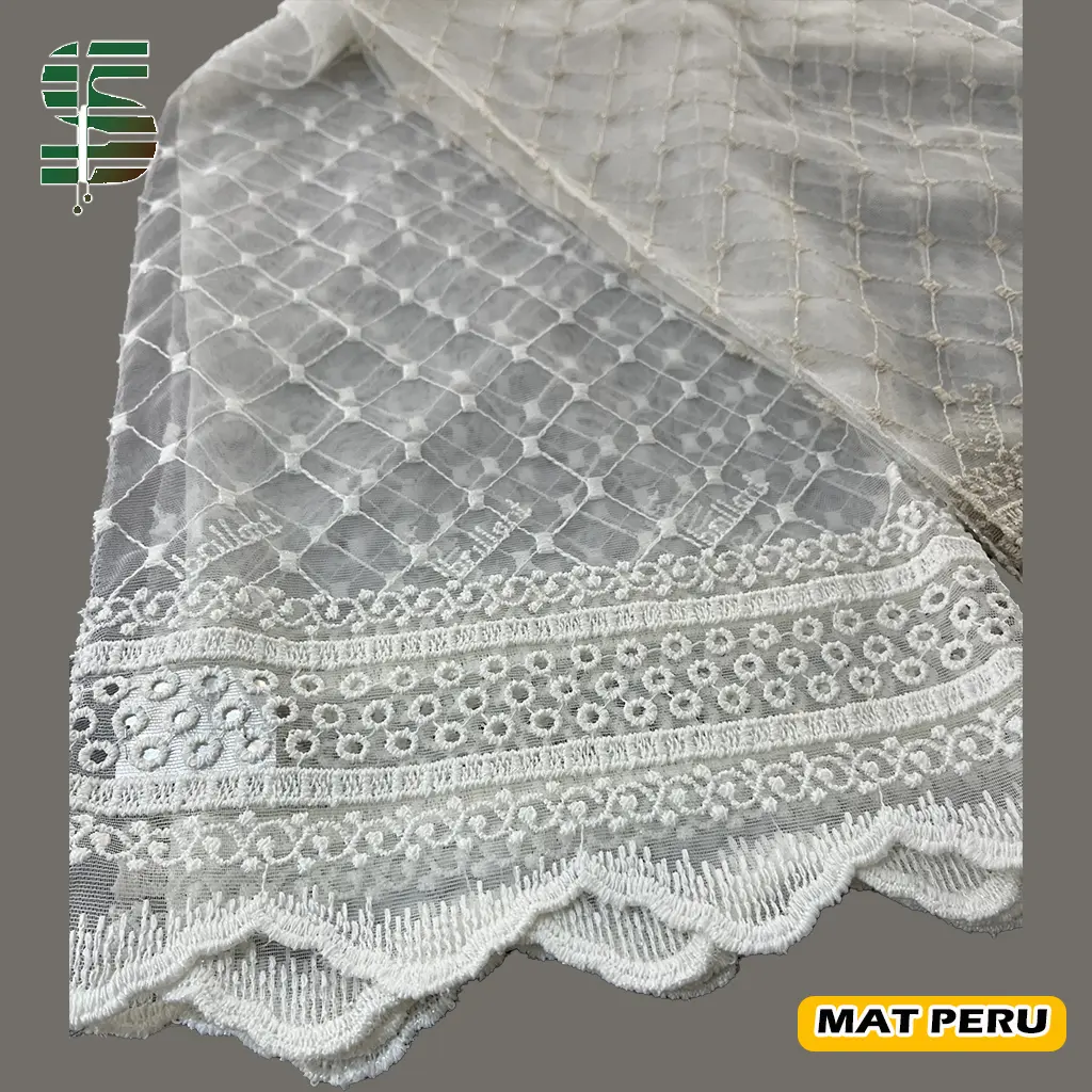 پرده تور لب حاشیه گلدوزی کد MAT PERU 115008 در 2 رنگ