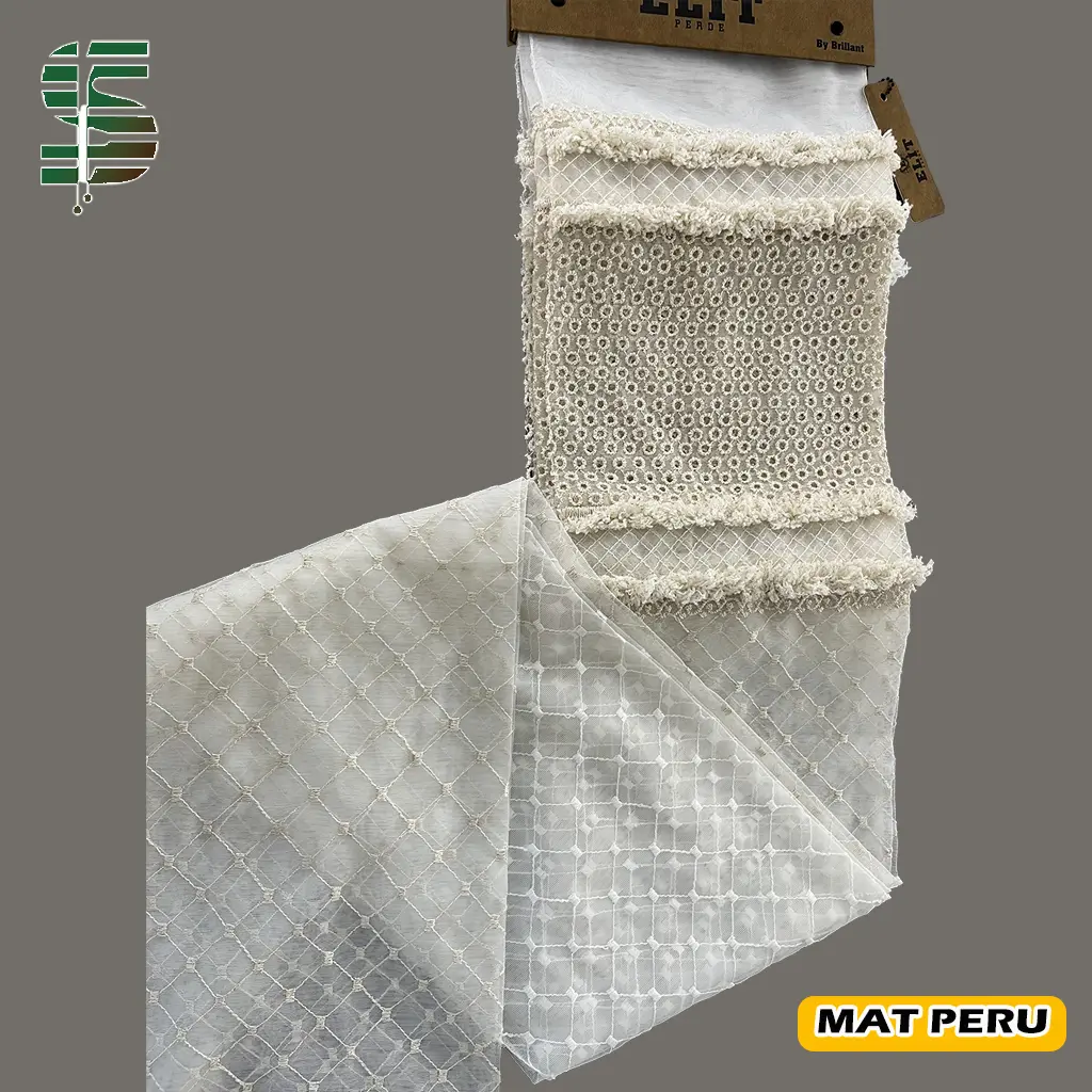 پرده تور لب حاشیه گلدوزی کد MAT PERU 115008 در 2 رنگ