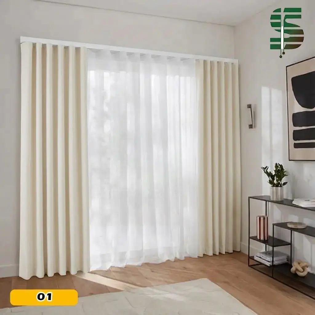 پرده مینیمال ترکیبی مخمل کالیفرنیا و حریر شیری