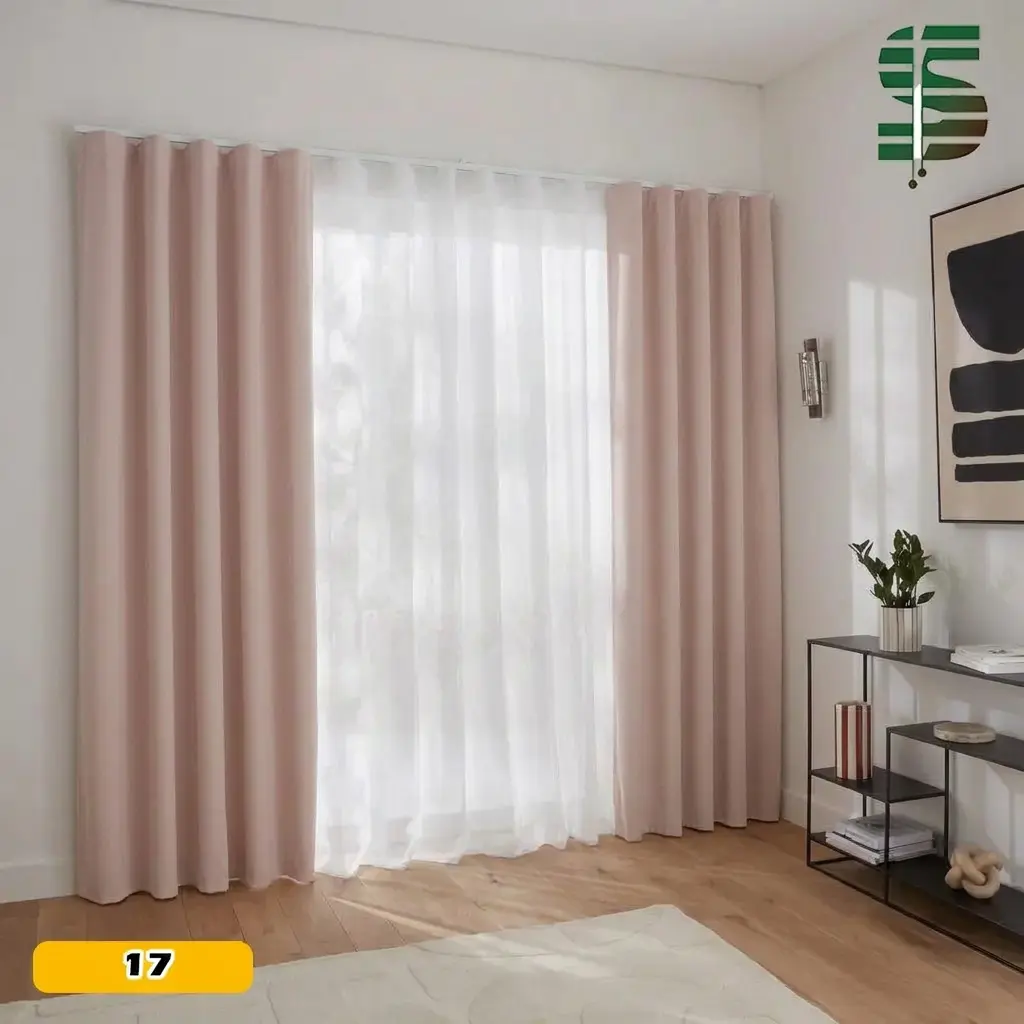 پرده مینیمال ترکیبی مخمل کالیفرنیا و حریر صورتی روشن
