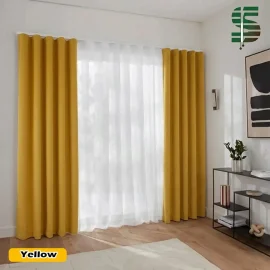 پرده مینیمال ترکیبی مخمل کالیفرنیا و حریر زرد