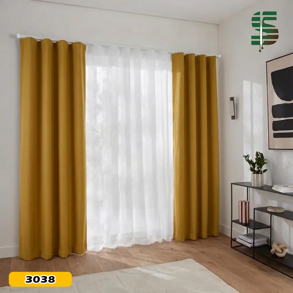 پرده مینیمال ترکیبی کتان هازان و حریر خردلی
