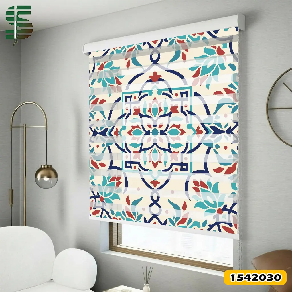 پرده زبرا طرح دار کد 1542030 مدل سنتی گل های شرقی