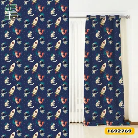 پرده پانچ کودک کد 1692769 طرح کیهانی روباه و گربه فضانورد