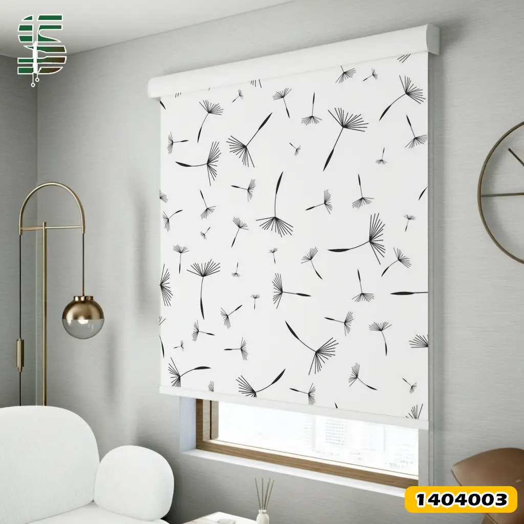 roller-blinds-1404003 پرده شید طرح دار 1404003 مدل گل قاصدک با پس زمینه ساده