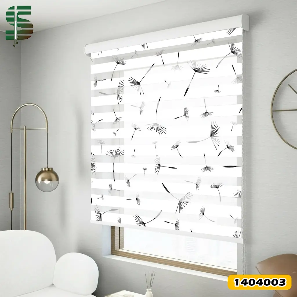 zebra-blinds-1404003 پرده زبرا طرح دار کد 1404003 مدل گلدار قاصدک با زمینه سفید