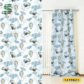 پرده پانچ کودک کد 1279821 طرح پرواز هواپیما و بالن