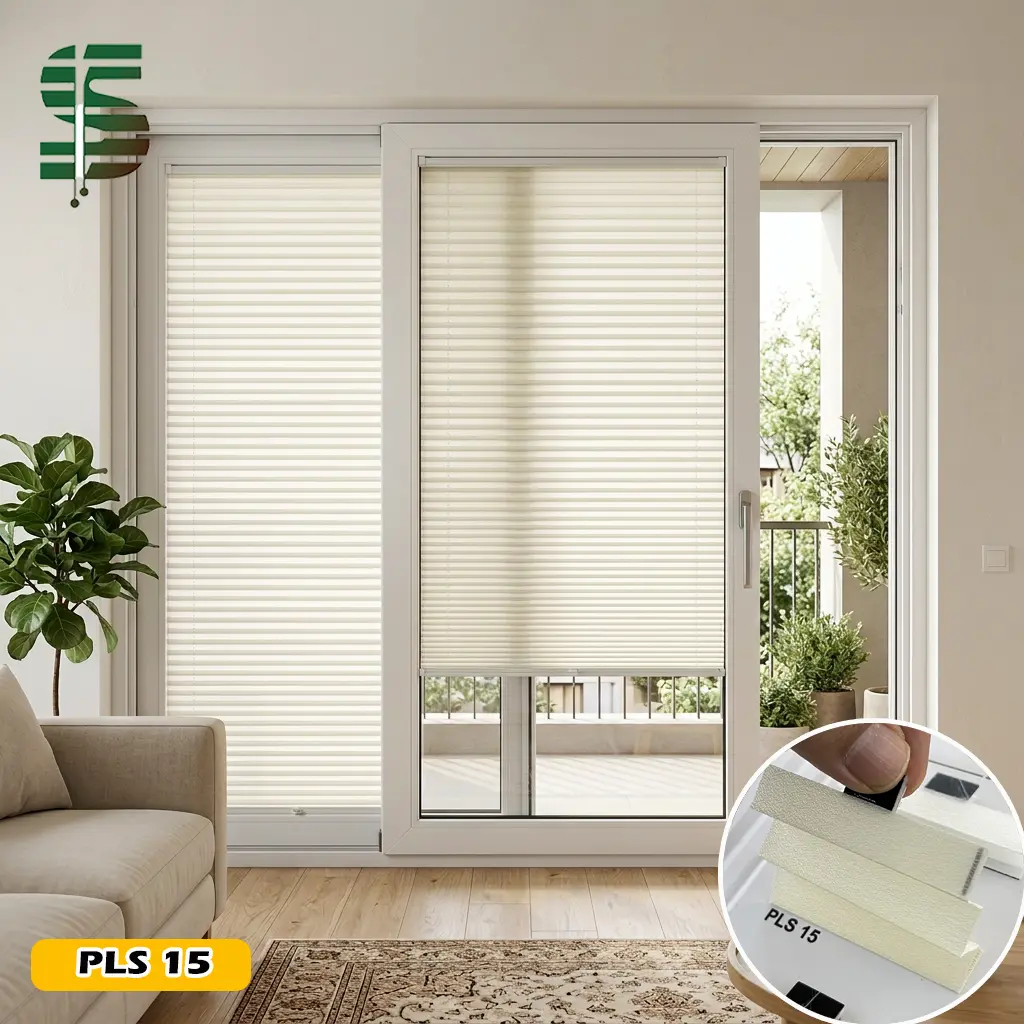 پرده پلیسه برای پنجره کشویی رنگ شیری