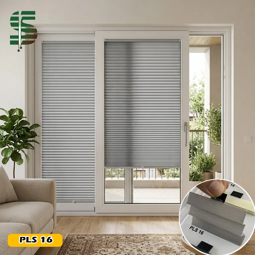 پرده پلیسه برای پنجره کشویی رنگ طوسی
