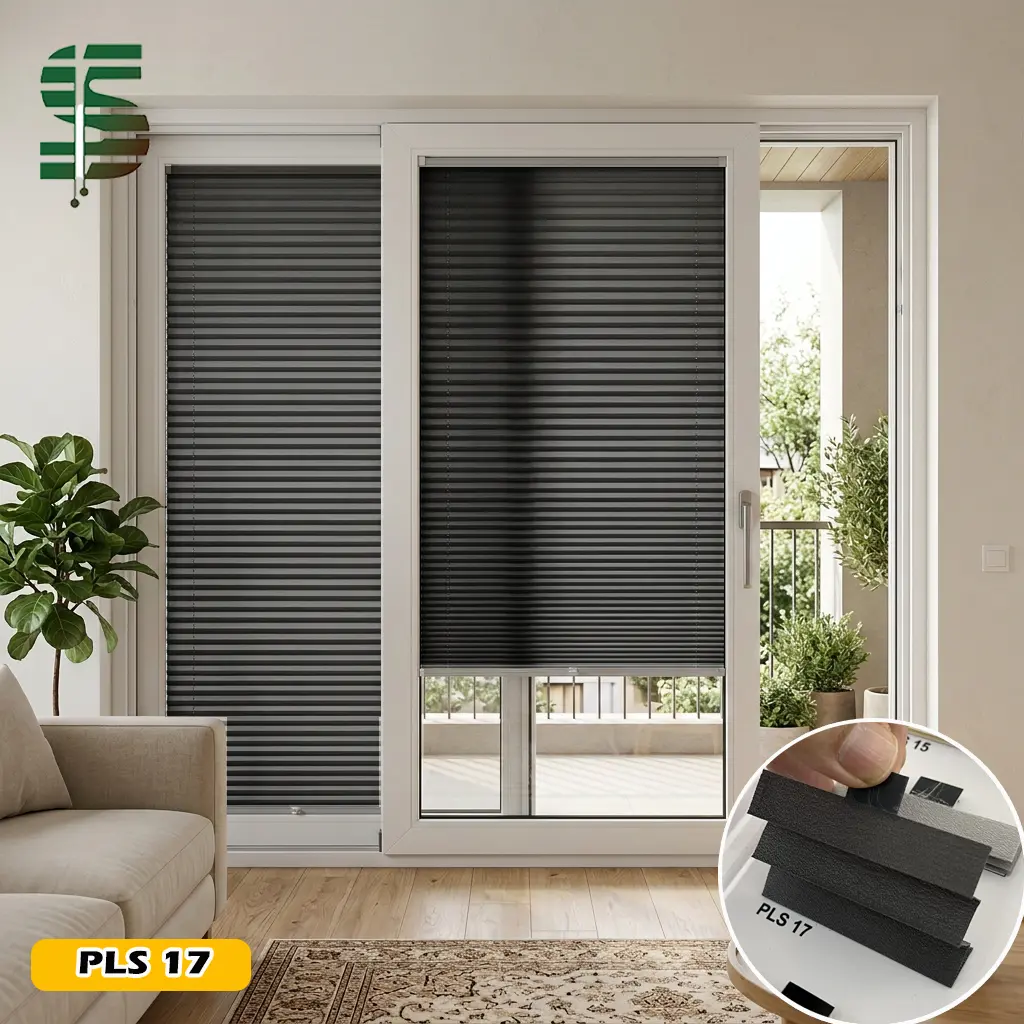 پرده پلیسه برای پنجره کشویی رنگ طوسی تیره