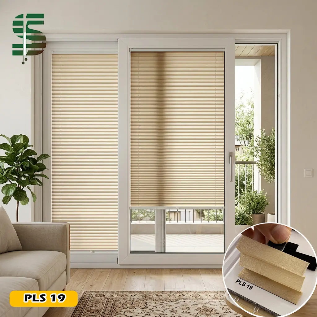 پرده پلیسه برای پنجره کشویی رنگ کرم
