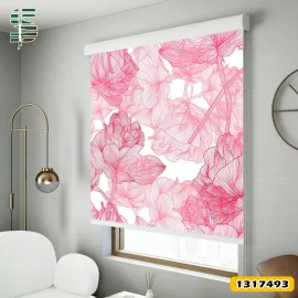 پرده شید طرح دار 1317493 مدل گل رز صورتی